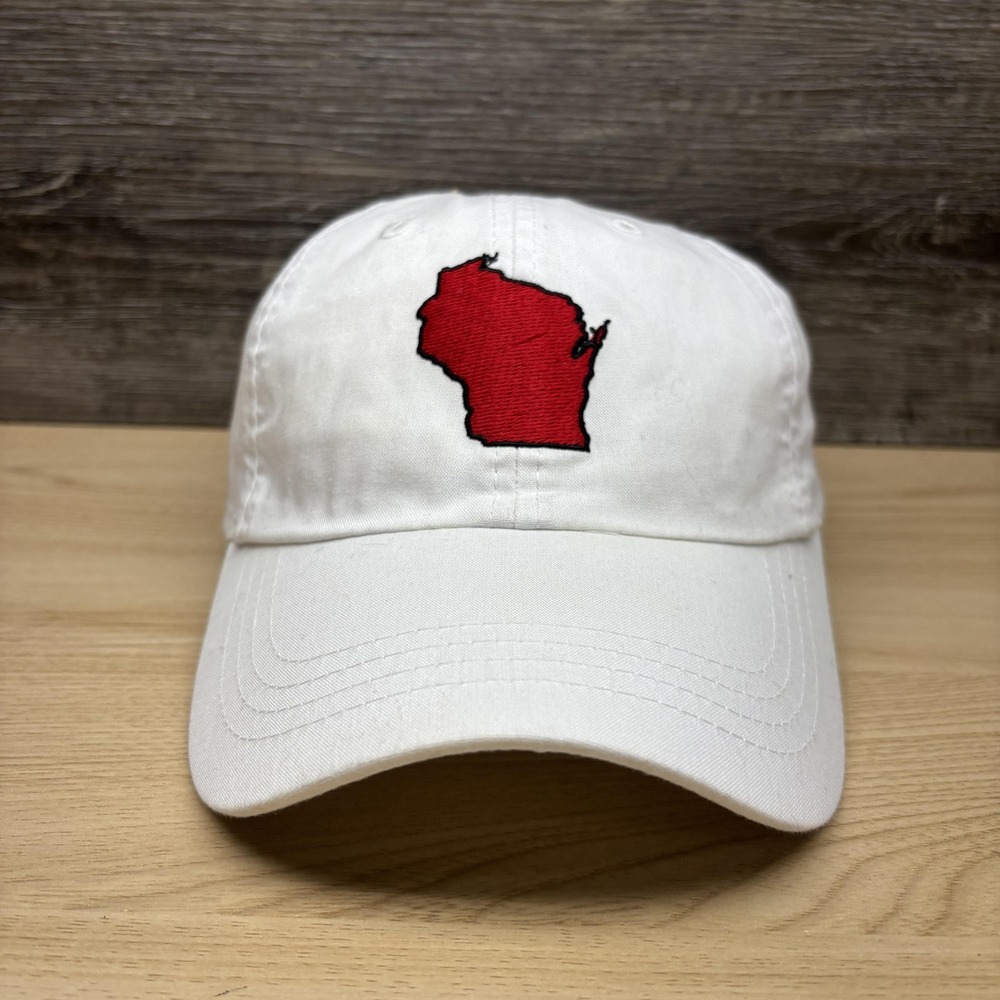 Wisconsin Hat Cap Strap Back Mens One Size White State Outline Imperial